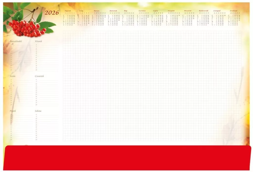 Kalendarz-Planer 2024 B3 z listwą, jarzębina - tantis.pl