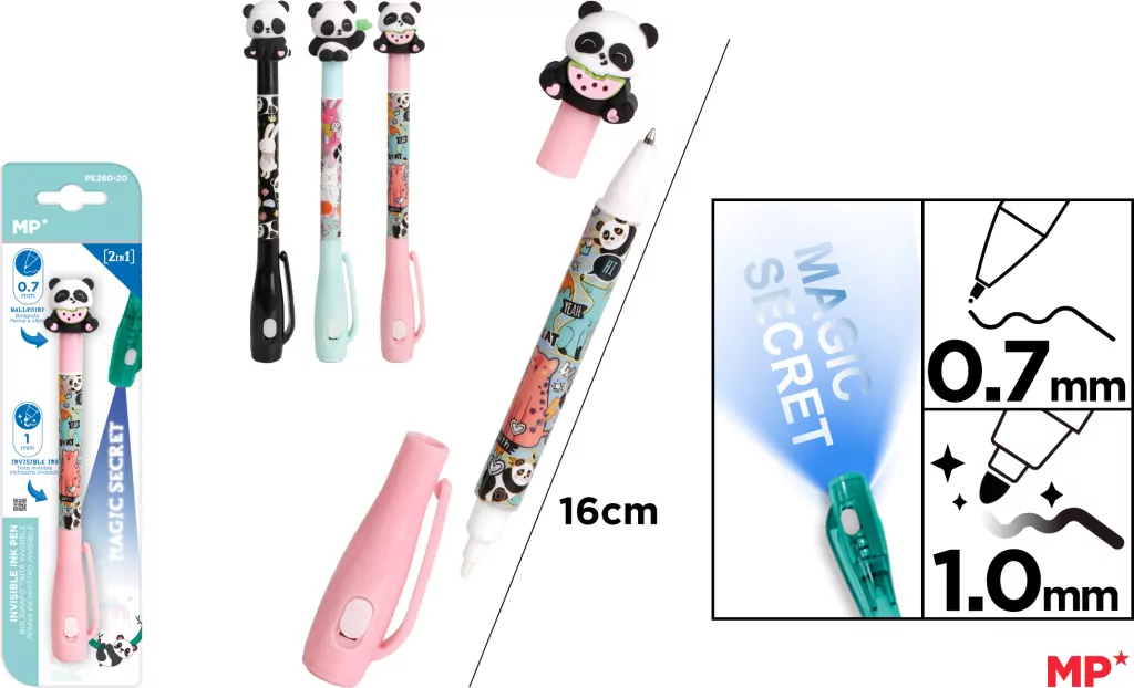 Długopis Szpiegowski UV z podwójną końcówką 0.7/1.0mm Panda 1szt.mix - tantis.pl