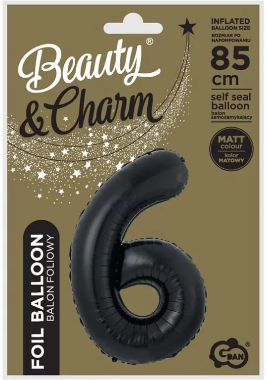 Balon foliowy B&C cyfra 6 matowa czarna 85cm - tantis.pl