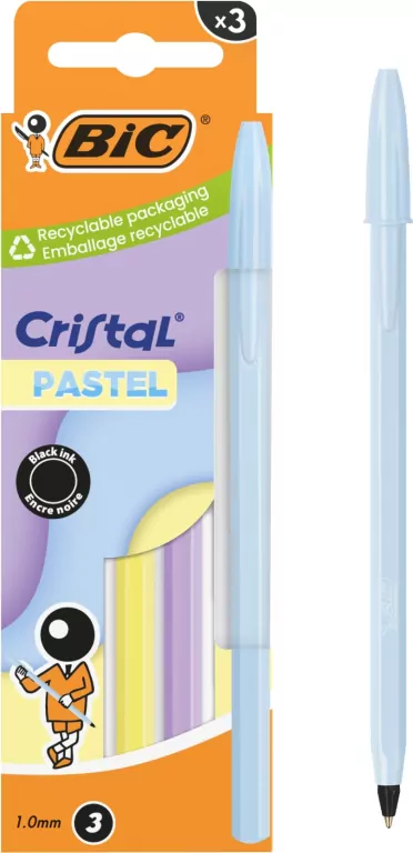 Długopis Cristal Pastel 1mm czarny 3szt BIC - tantis.pl