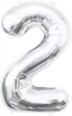Balon foliowy B&C cyfra 2 srebrna 85cm - tantis.pl