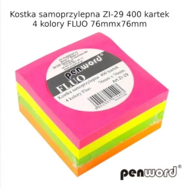 Kostka samoprzylepna Fluo 76mm x 76mm  400 kartek - tantis.pl