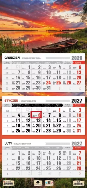 Kalendarz 2027 trójdzielny Mazury - tantis.pl