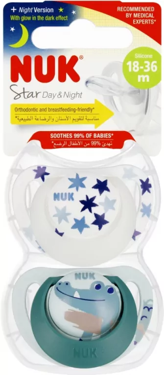 NUK. Day & Night. Smoczek silikonowy. 18-36 miesięcy. Gwiazdki i krokodyl - tantis.pl