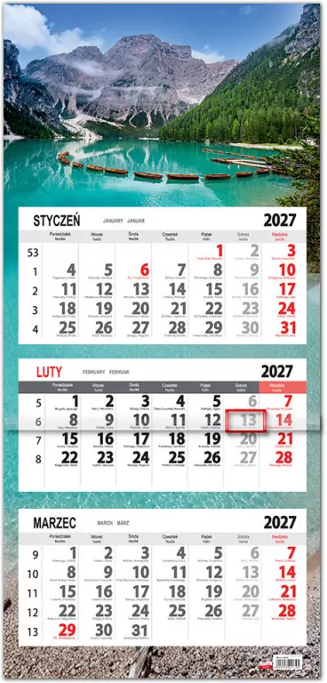 Kalendarz 2027 trójdzielny Lazur - tantis.pl