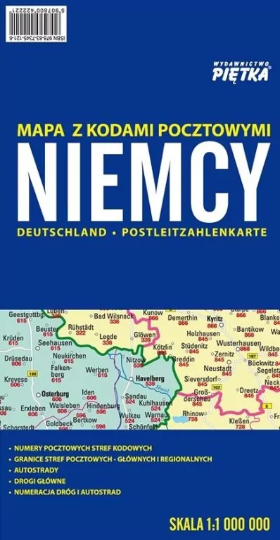 Niemcy 1:1 000 000 mapa z kodami pocztowymi - tantis.pl