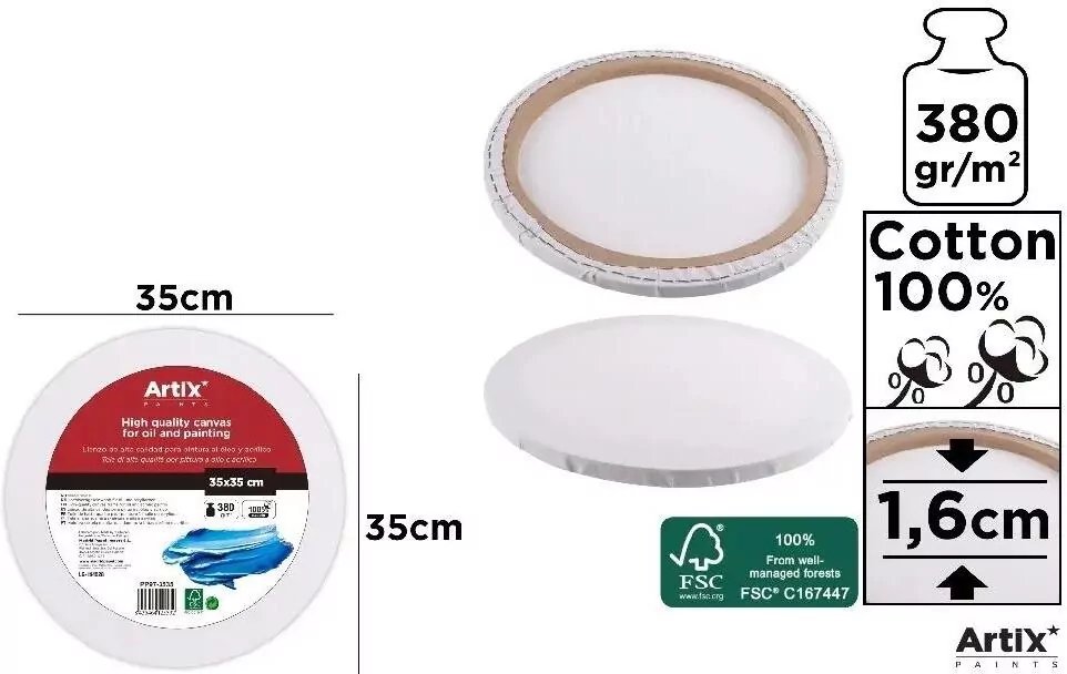 Podobrazie okrągłe 35x35x1.6cm 380G/m2 - tantis.pl