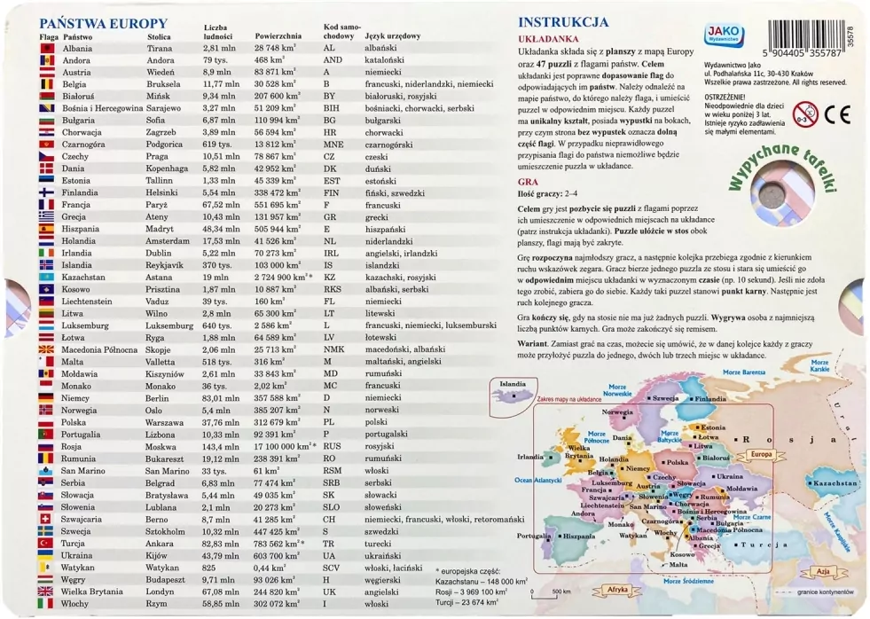 Układanka/gra Flagi Europy. Puzzle 47 elementów - tantis.pl