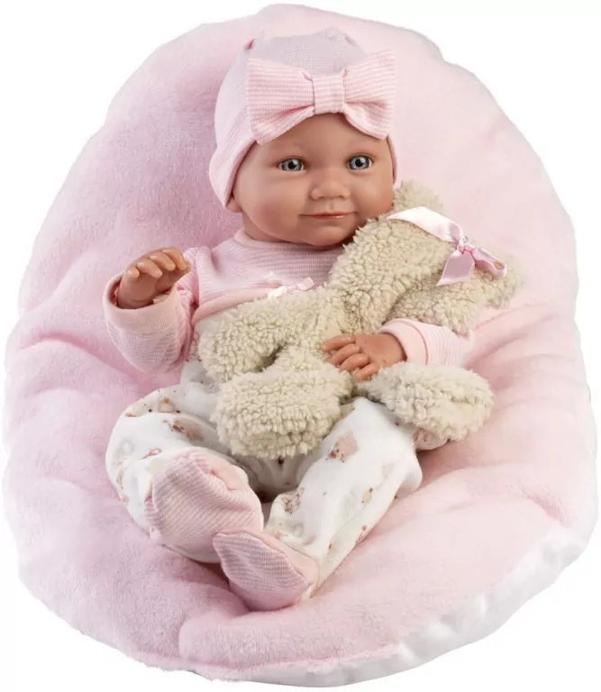 Lalka winylowa bobas Nico z różową podusią 40cm - tantis.pl