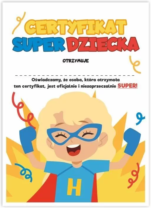 Certyfikat A4 Super Dziecka - Dziewycznka - tantis.pl