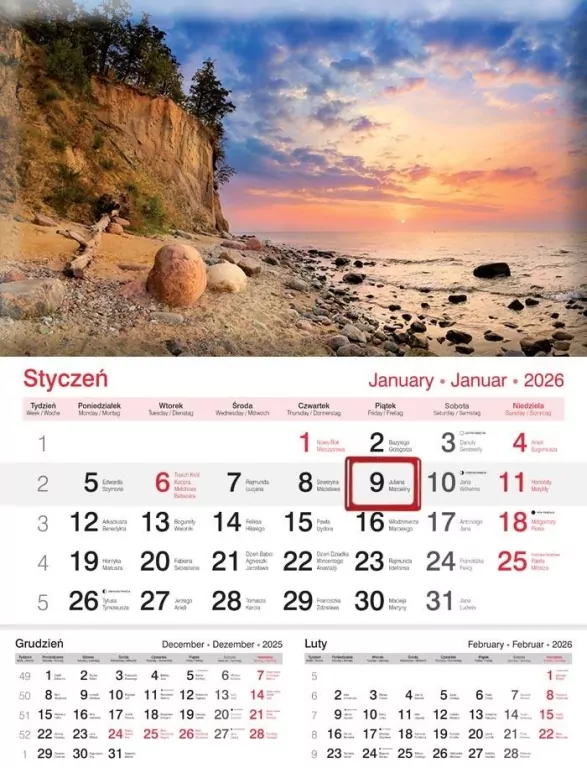 Kalendarz 2026 ścienny jednodzielny Plaża - tantis.pl