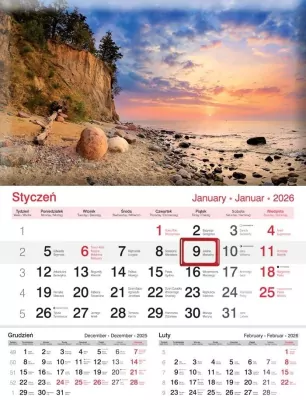 Kalendarz 2026 ścienny jednodzielny Plaża