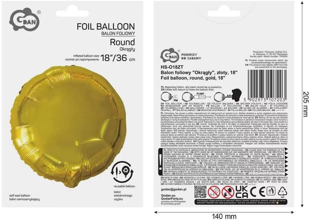 Balon foliowy okrągły złoty 45cm - tantis.pl