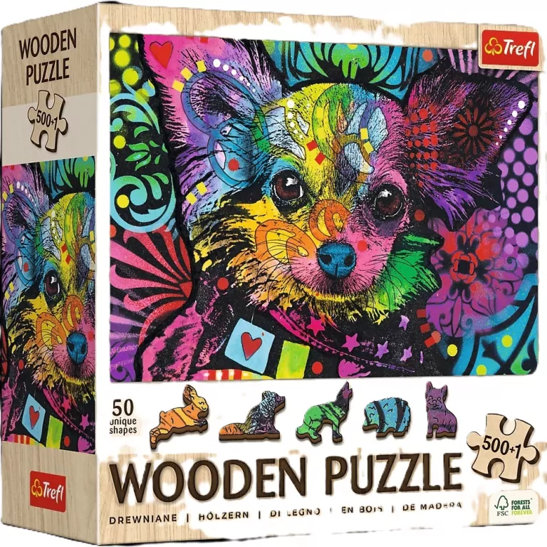 Puzzle drewniane 500+1 Kolorowy szczeniak TREFL - tantis.pl