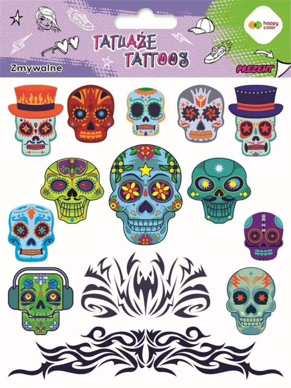 Tatuaże zmywalne Blue skulls HAPPY COLOR - tantis.pl