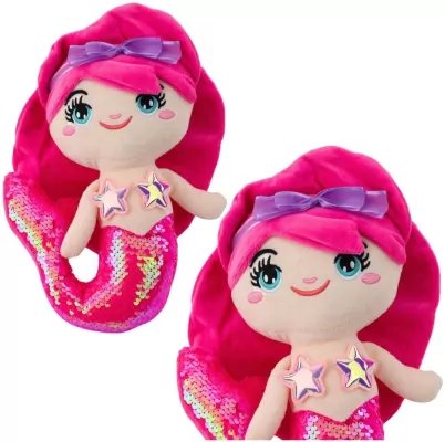 Syrenka pluszowa z ogonem w cekiny różowa 28cm