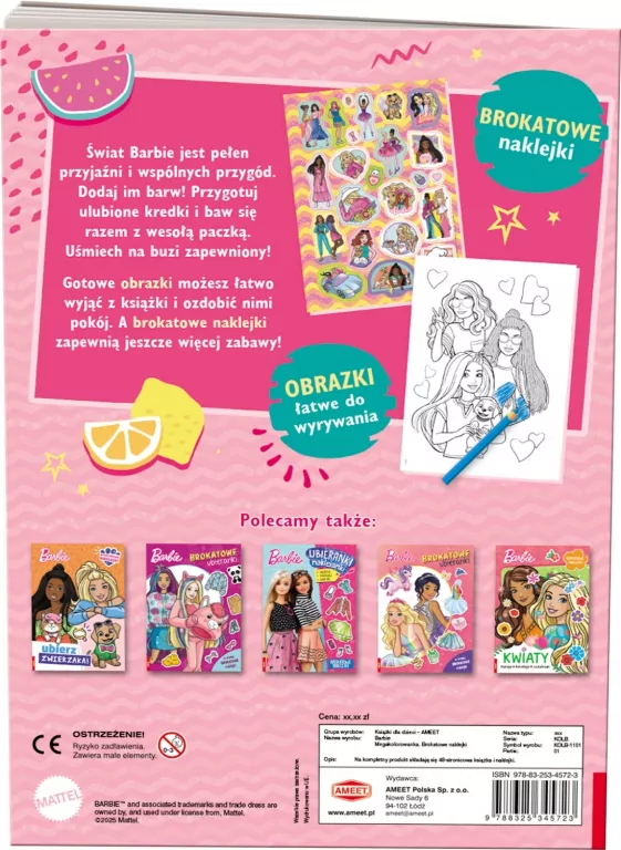 Barbie. Megakolorowanka. Brokatowe naklejki - tantis.pl