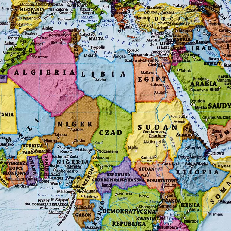 Mapa ścienna fizyczno-polityczna 1:60 000 000 - tantis.pl