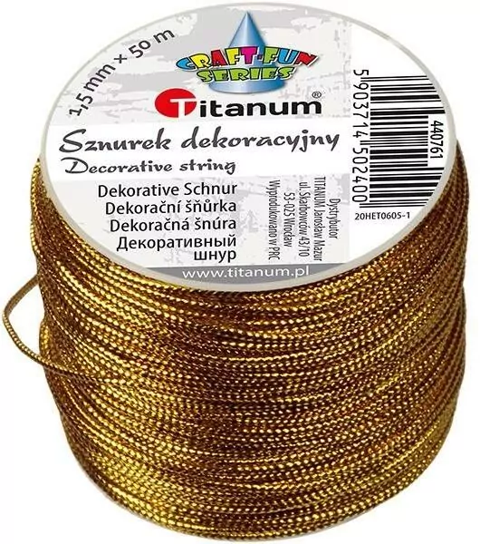 Sznurek metalizowany z rdzeniem 1.5mmx30m złoty - tantis.pl
