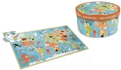 Puzzle 100. Mapa Świata i zwierzęta