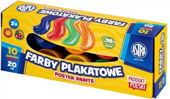 Farby plakatowe 10 kolorów 20ml ASTRA