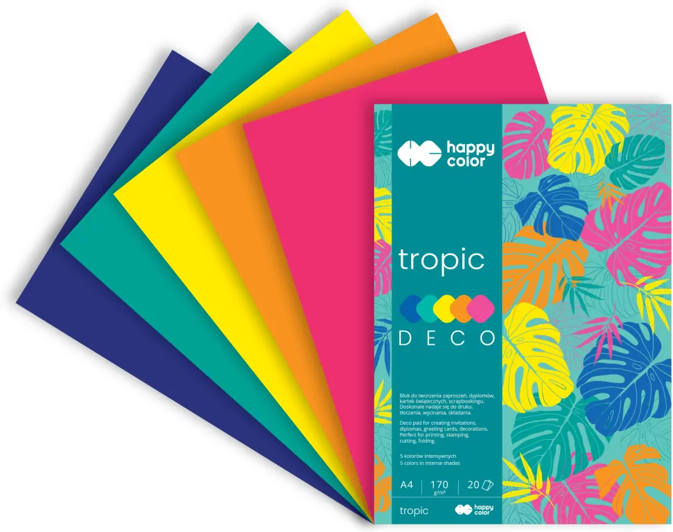 Blok A4/20K Deco Tropic 5 kolorów HAPPY COLOR - tantis.pl