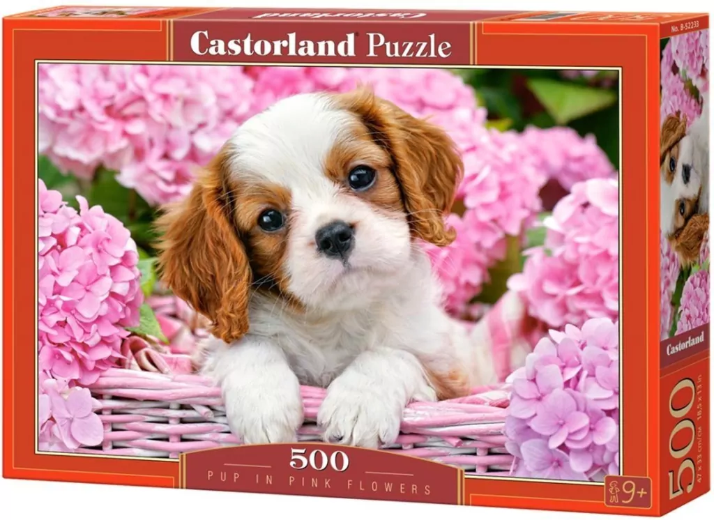 Puzzle 500. Pup in Pink Flowers. Szczeniak w różowych pąkach - tantis.pl