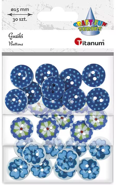 Guziki plastikowe okrągłe 15 mm niebieskie, mix - tantis.pl
