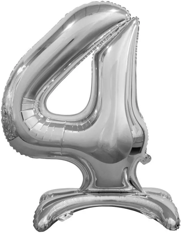 Balon foliowy 4, stojący, srebrny, 74 cm - tantis.pl