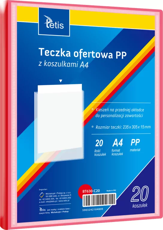 Teczka ofertowa A4 PP + 20 koszulek czerwona - tantis.pl