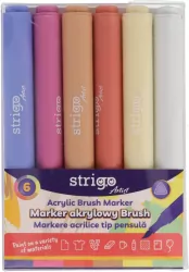 Marker akrylowy z końcówką Brush 6kol STRIGO
