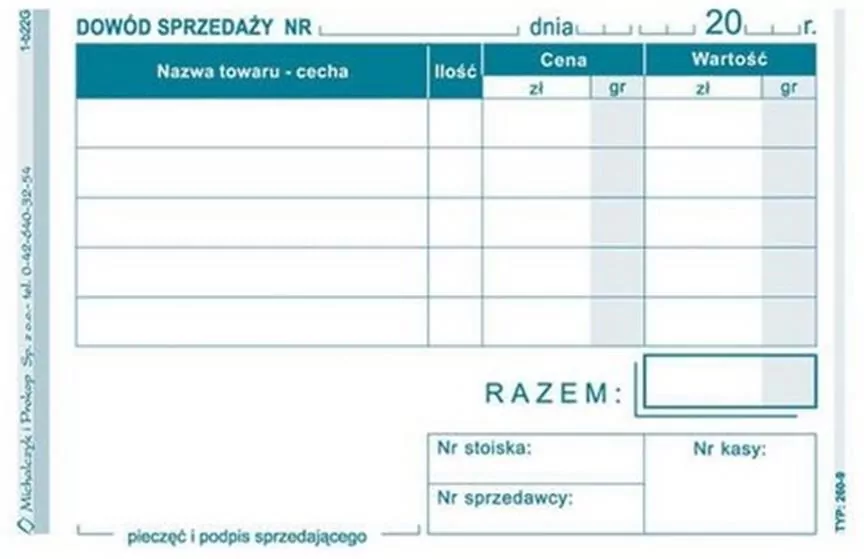Dowód sprzedaży (paragon) 260-9 - tantis.pl