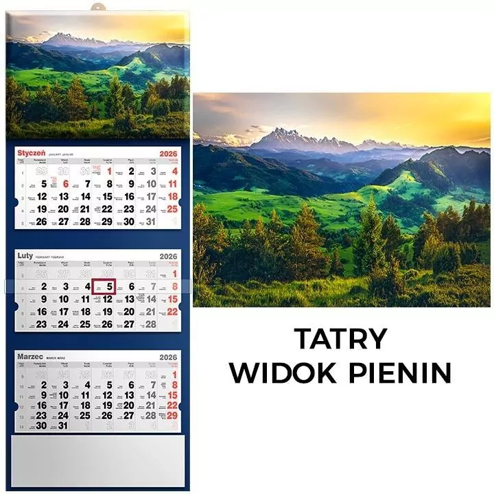 Kalendarz 2026 trójdzielny widok pienin - tantis.pl