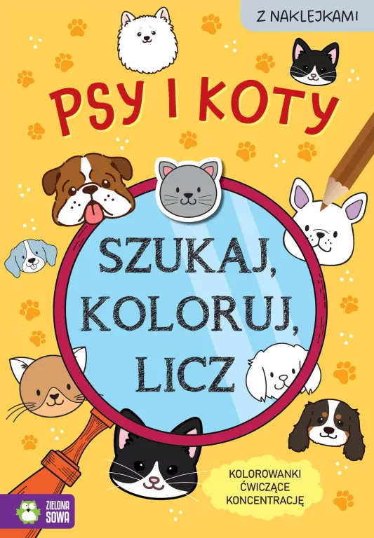 Szukaj, koloruj i licz. Psy i koty - tantis.pl