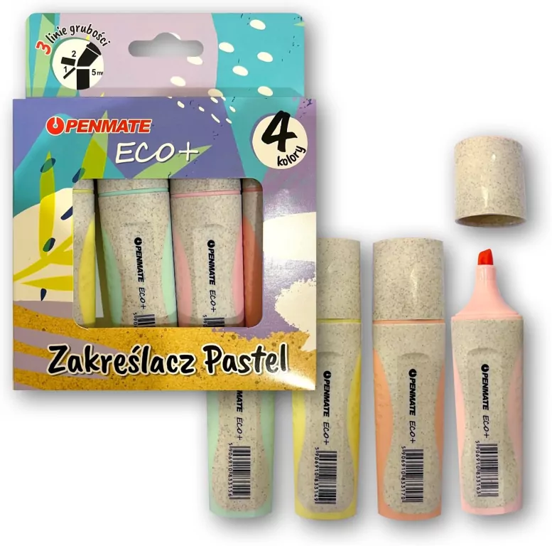 Zakreślacz pastelowy Ecco+ 4 kolory PENMATE - tantis.pl
