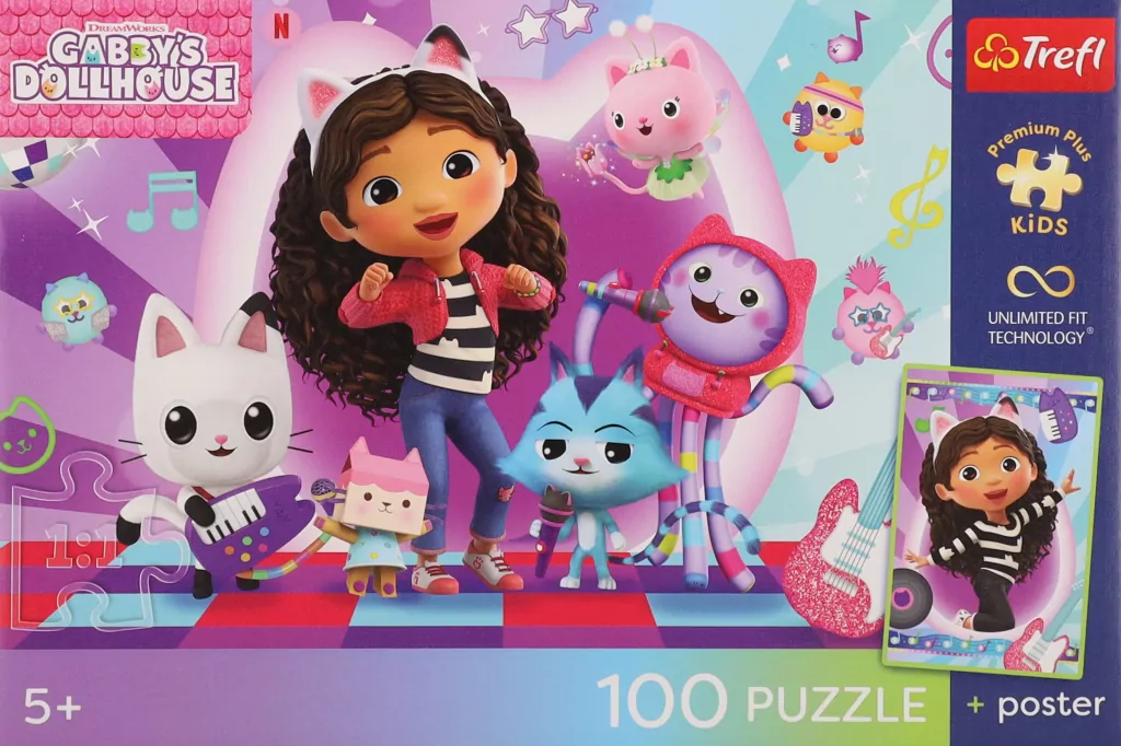 Puzzle 100 Koci Domek Gabi + plakat TREFL - tantis.pl