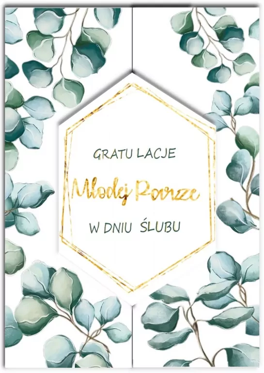 Karnet A5 z bilecikiem Ślub Eukaliptus - tantis.pl