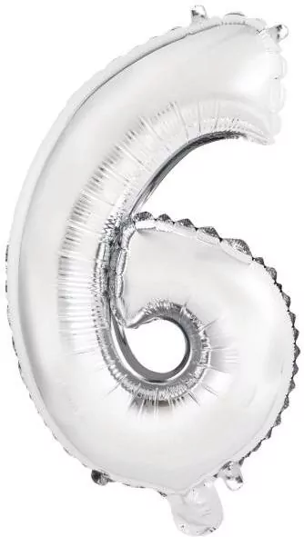 Balon foliowy mini cyfra 6 srebrna 29x40cm - tantis.pl