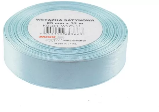 Wstążka satynowa jasna, błękitna 25mmx32m