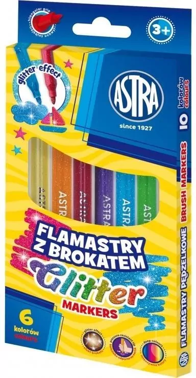 Flamastry okrągłe z brokatem 6 kolorów - tantis.pl