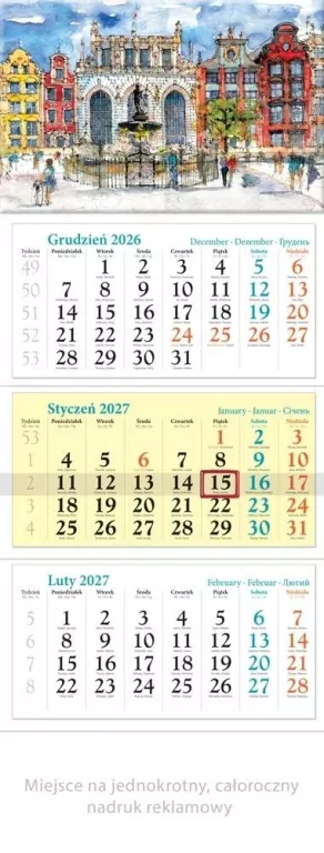 Kalendarz 2027 trójdzielny Gdańsk - tantis.pl