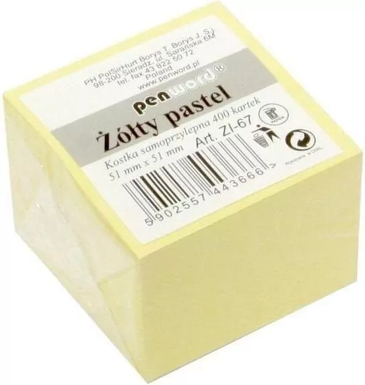 Kostka samoprzylepna pastel żółty 51x51mm 400K - tantis.pl