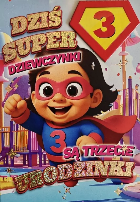Karnet Urodziny 3 dziewczynka - Superbohaterka - tantis.pl