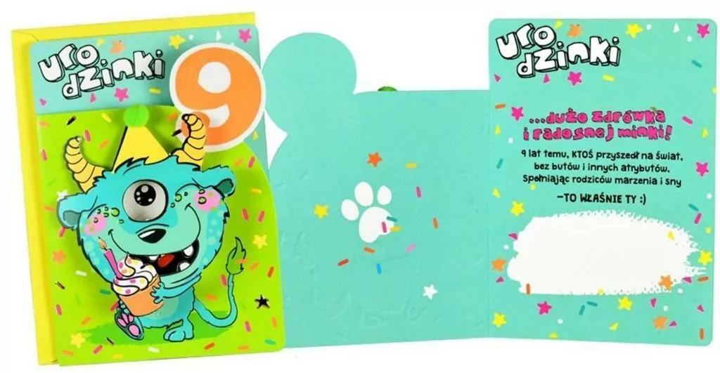 Karnet B6. Urodziny 9 Stworek - tantis.pl