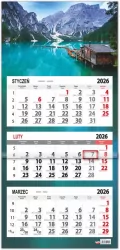 Kalendarz 2026 trójdzielny płaska główka Lazur
