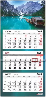 Kalendarz 2026 trójdzielny płaska główka Lazur