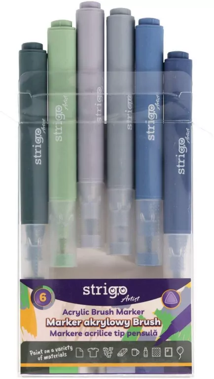 Marker akrylowy Brush 6 kolorów STRIGO - tantis.pl