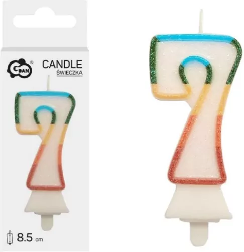 Świeczka cyfra 7 tęczowa 8,5cm - tantis.pl