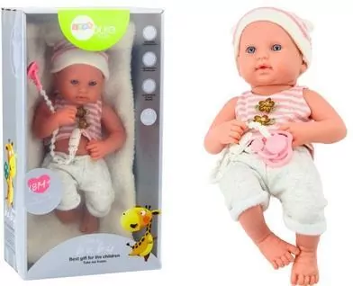 Lalka bobas w biało-różowym ubranku