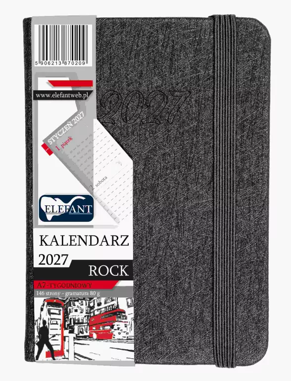 Kalendarz Rock 2027 A7 tygodniowy szary - tantis.pl